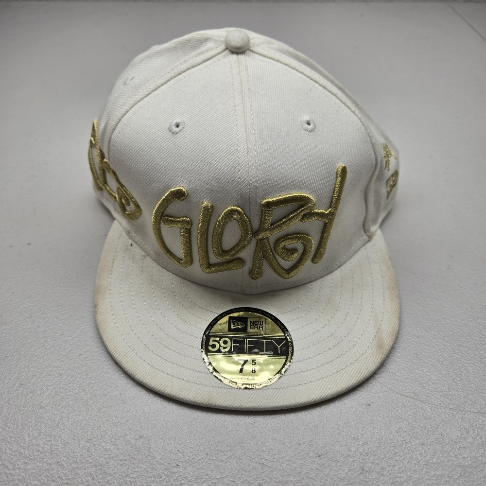 Stussy X New Era Men Baseball Cap 7 5/8 White Flat Fitted Embroidered Glory READ